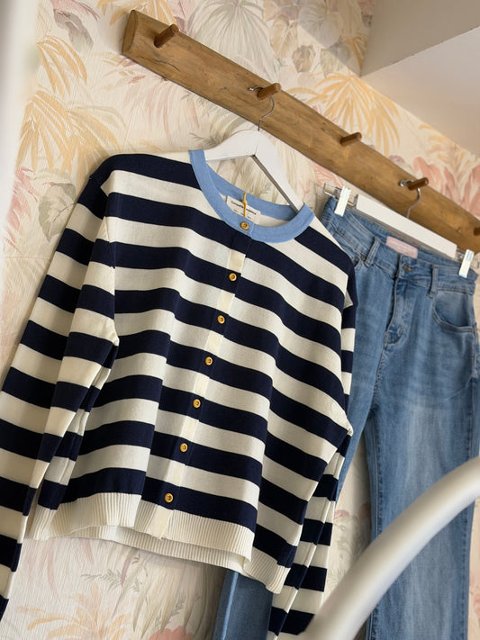 Cardigan bicolore fantasia a righe - BLUE