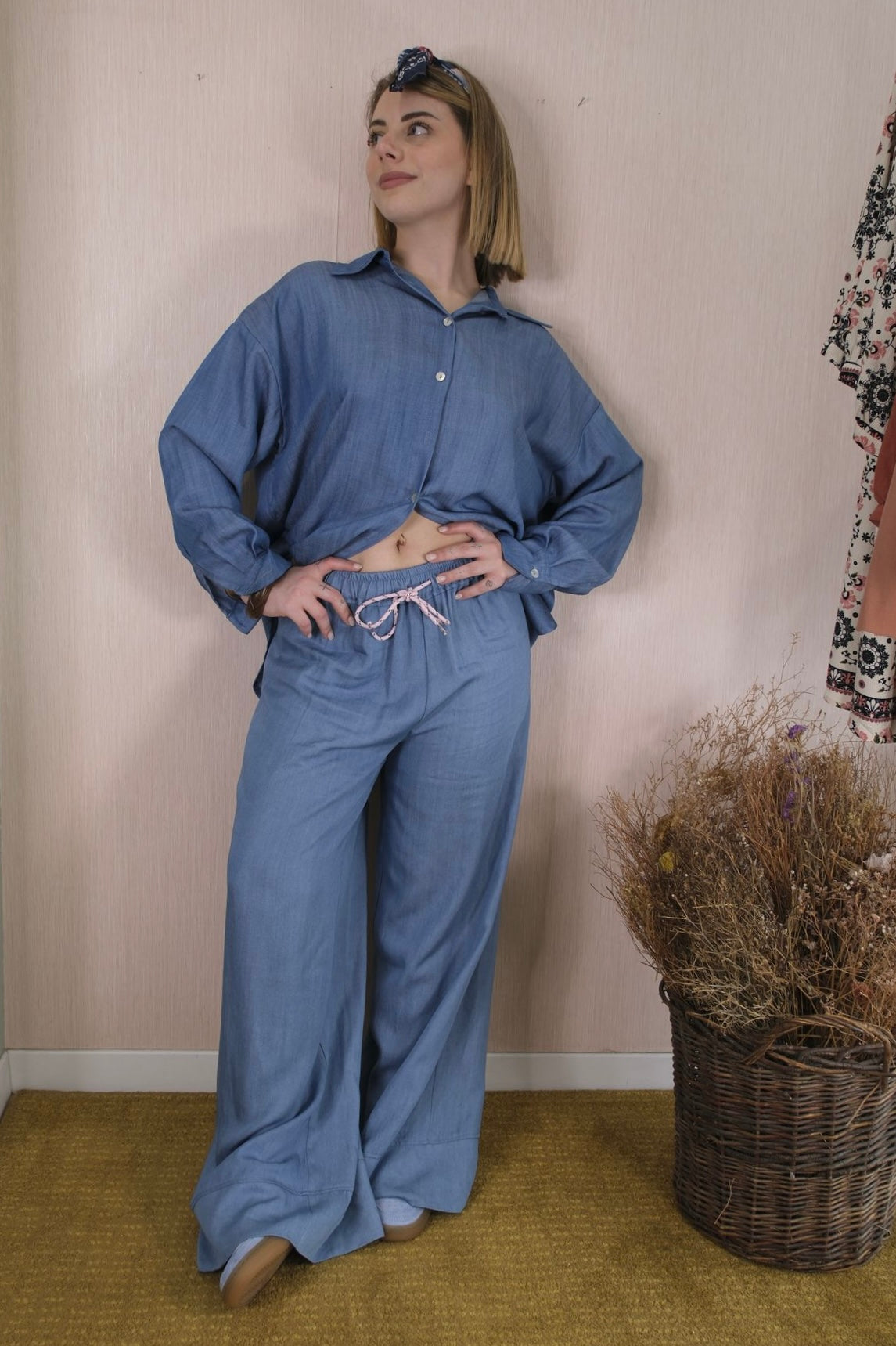 Pantaloni elastico e coulisse - AZZURRO