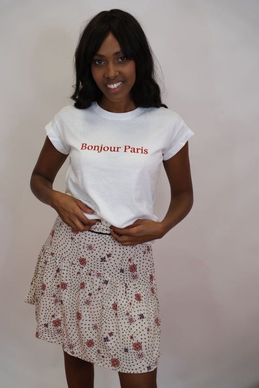 T-shirt stampa Bonjour Pris - BIANCO