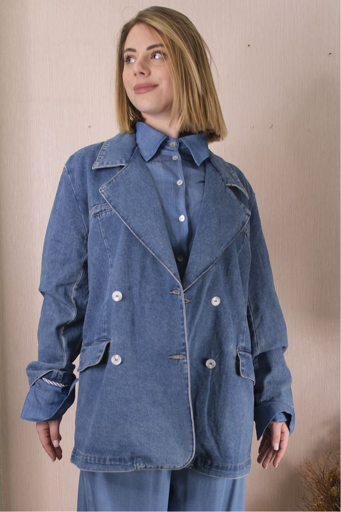 Giacca YH1018 denim doppio petto - DENIM CHIARO