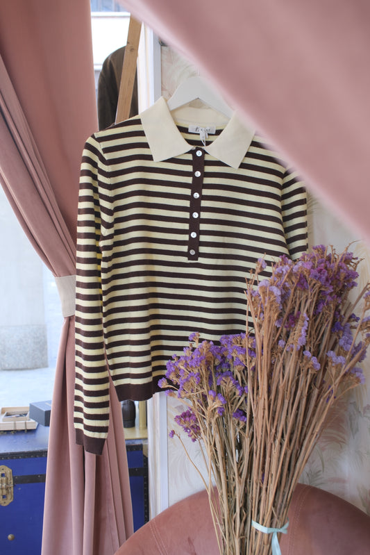 Maglia a righe colletto - VANIGLIA/MARRONE