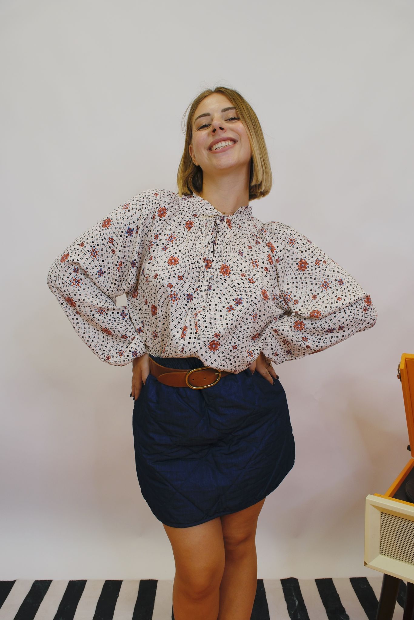 Blusa colletto arricciato fantasia floreale - BURRO