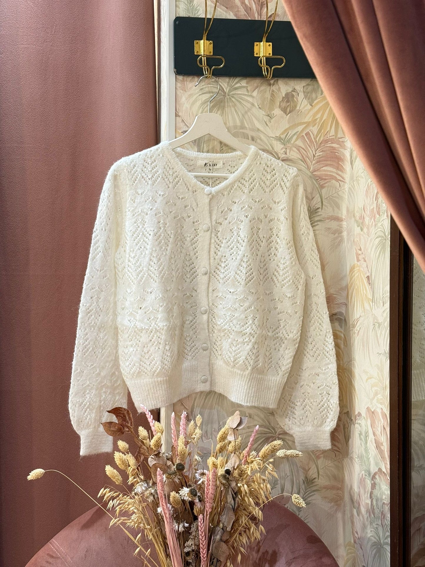 Cardigan girocollo lana - BIANCO