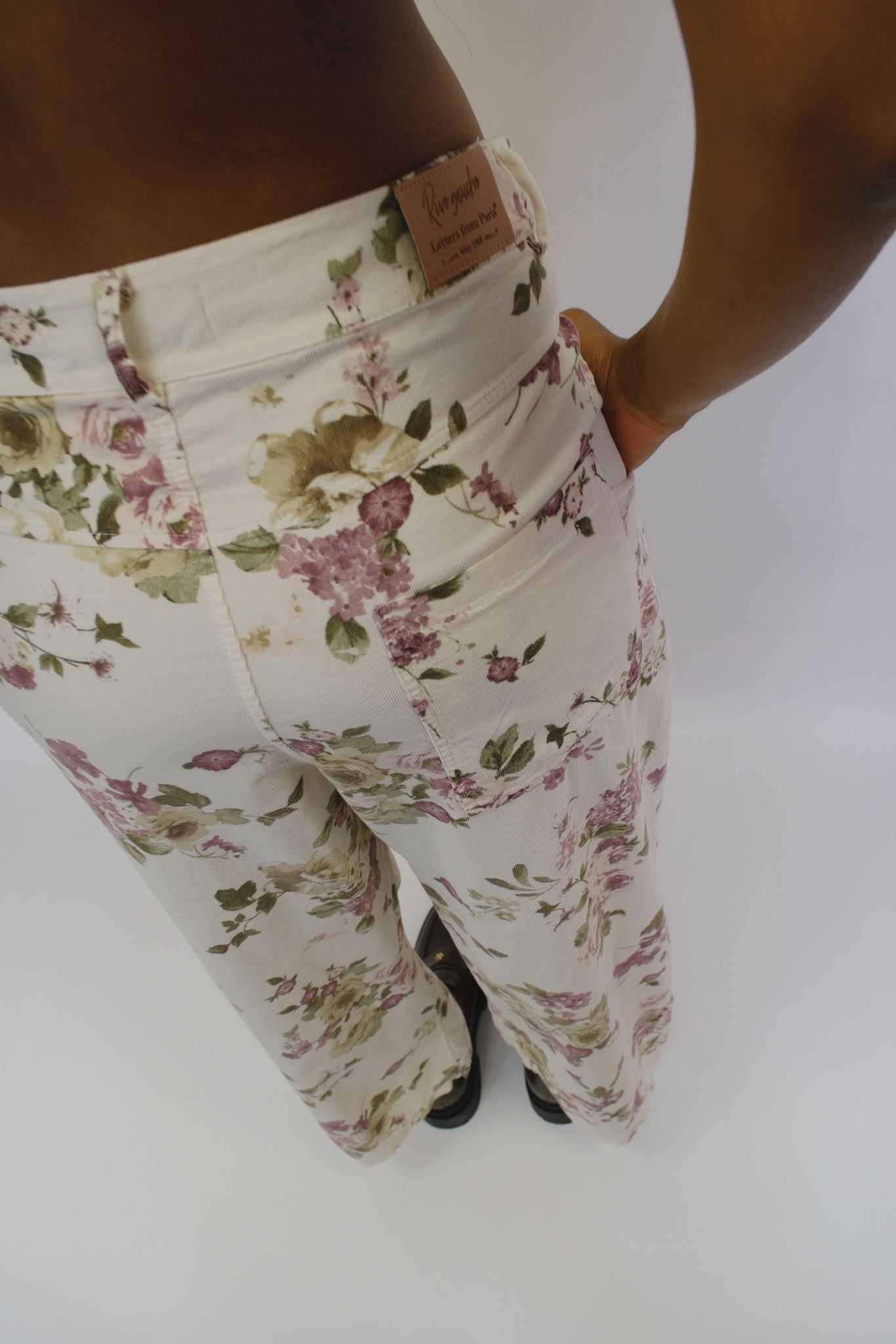 Pantalone Cotone Costine Floreale - PANNA