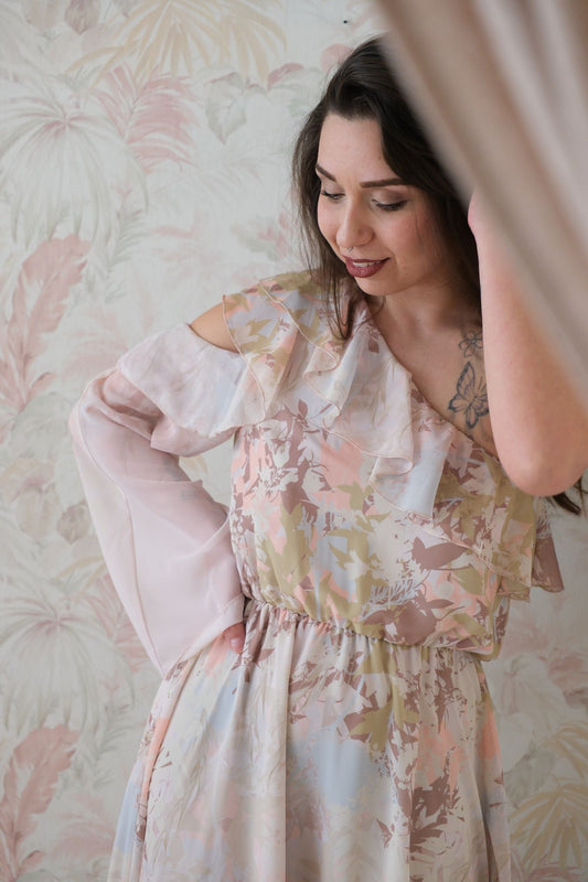 Abito mono spalla fantasia floreale - ROSA