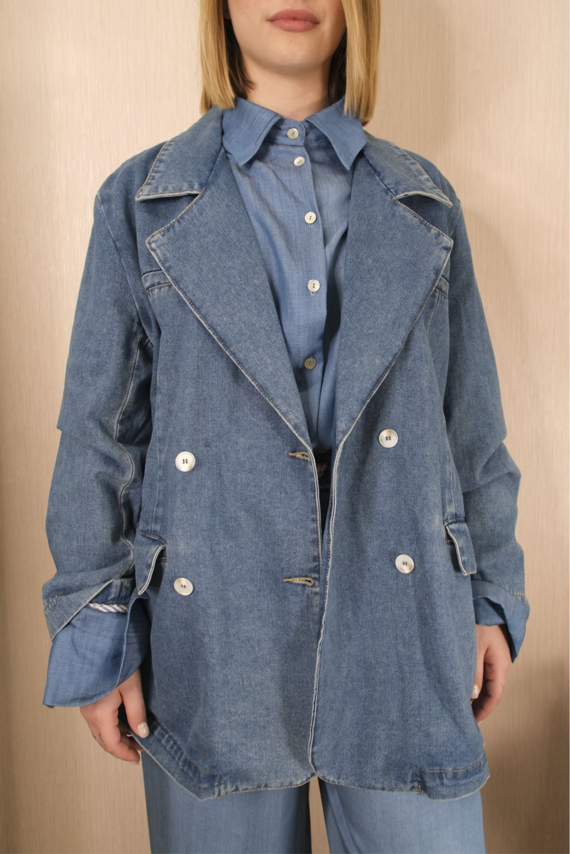 Giacca YH1018 denim doppio petto - DENIM CHIARO