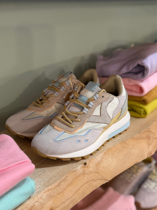 Sneakers tela e camoscio - BEIGE