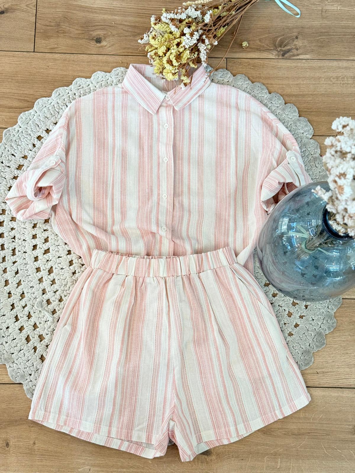 Completo Camicia Shorts a Righe - ORO ROSA