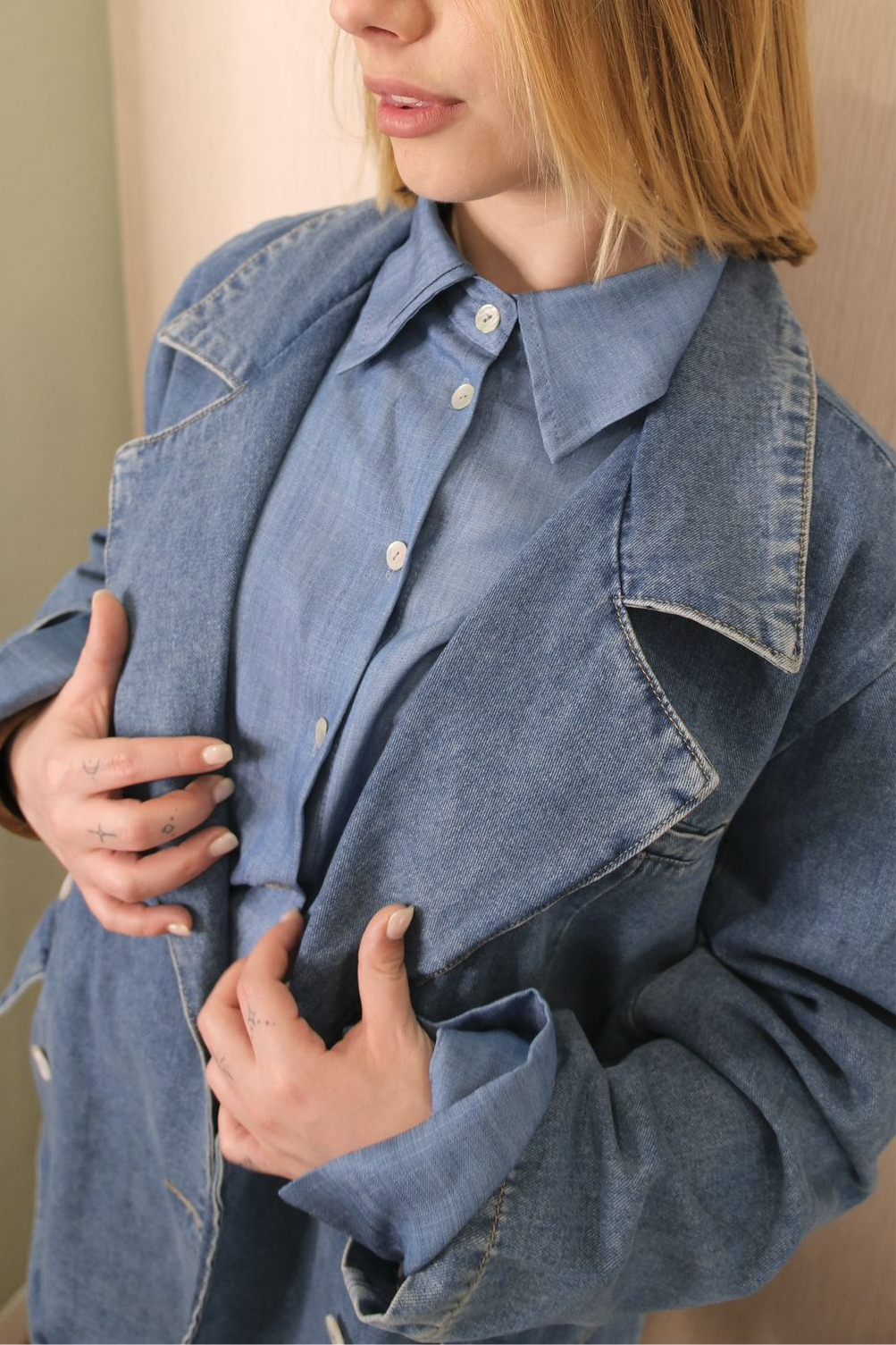 Giacca YH1018 denim doppio petto - DENIM CHIARO
