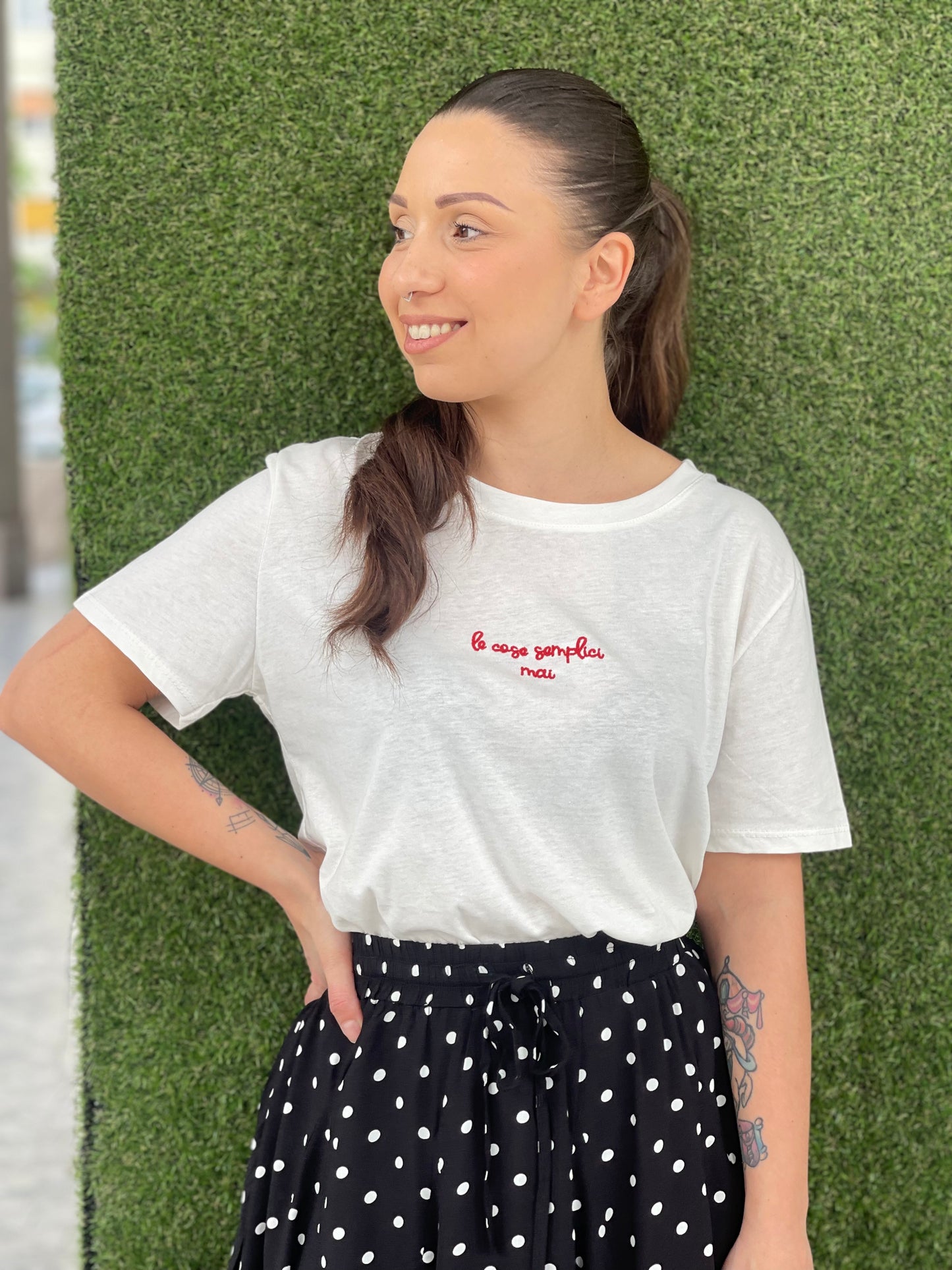 T-shirt V0702 le cose semplici mai - BIANCO/rosso