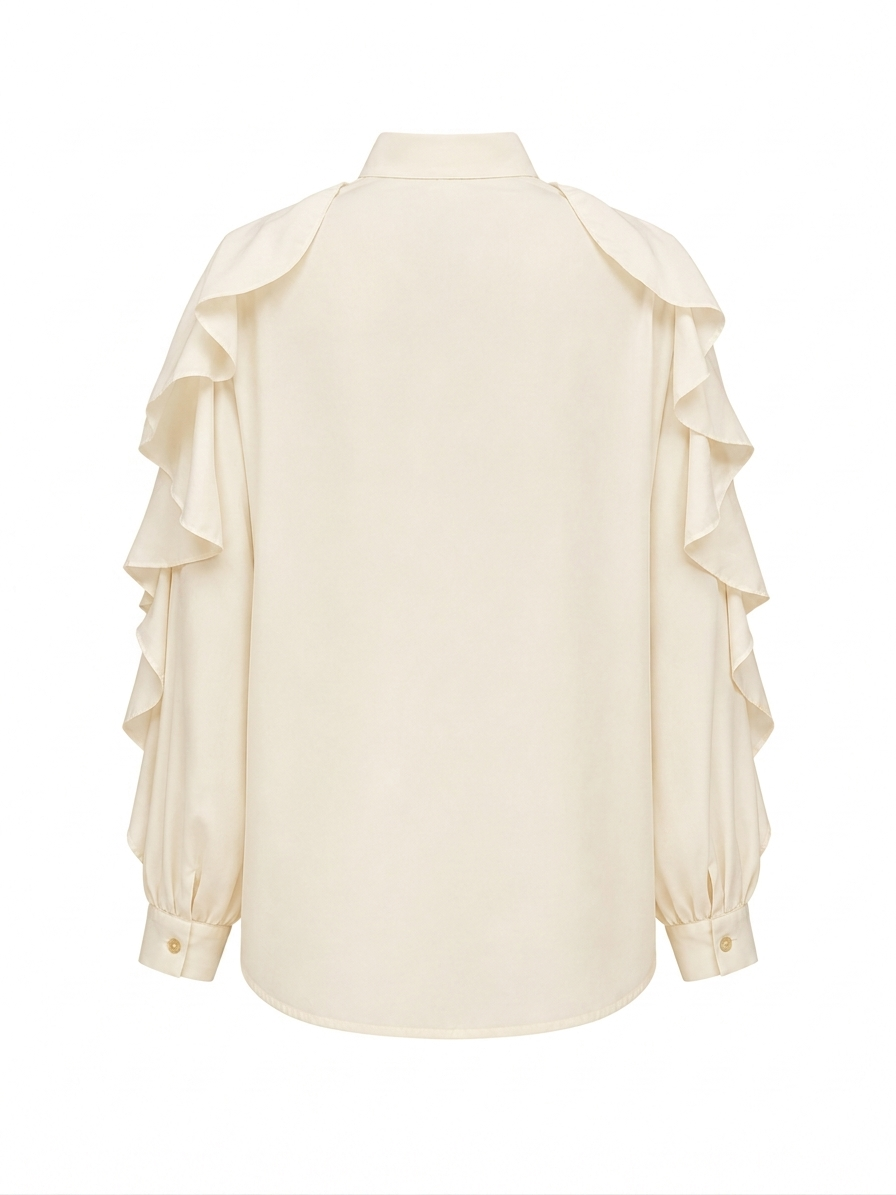 Camicia con voulant e fiocco - PANNA