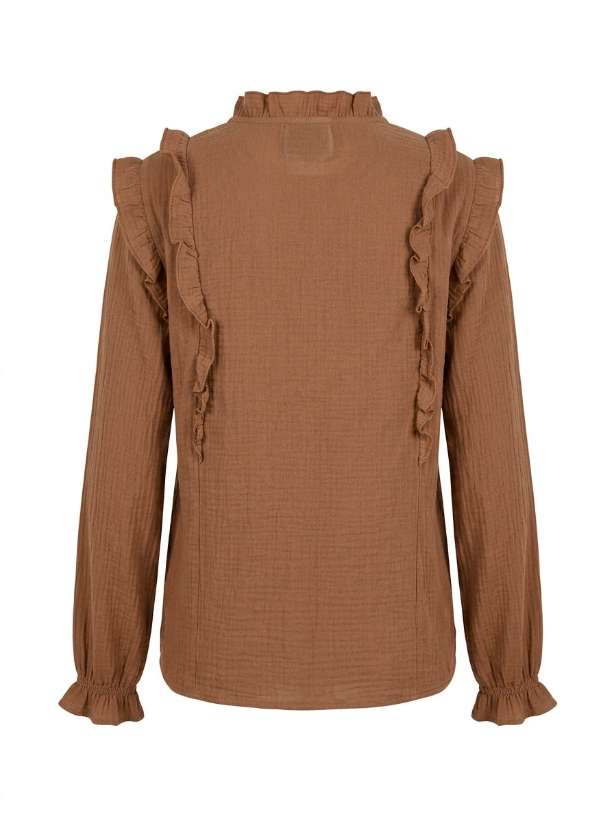 Camicetta con voulant - MARRONE