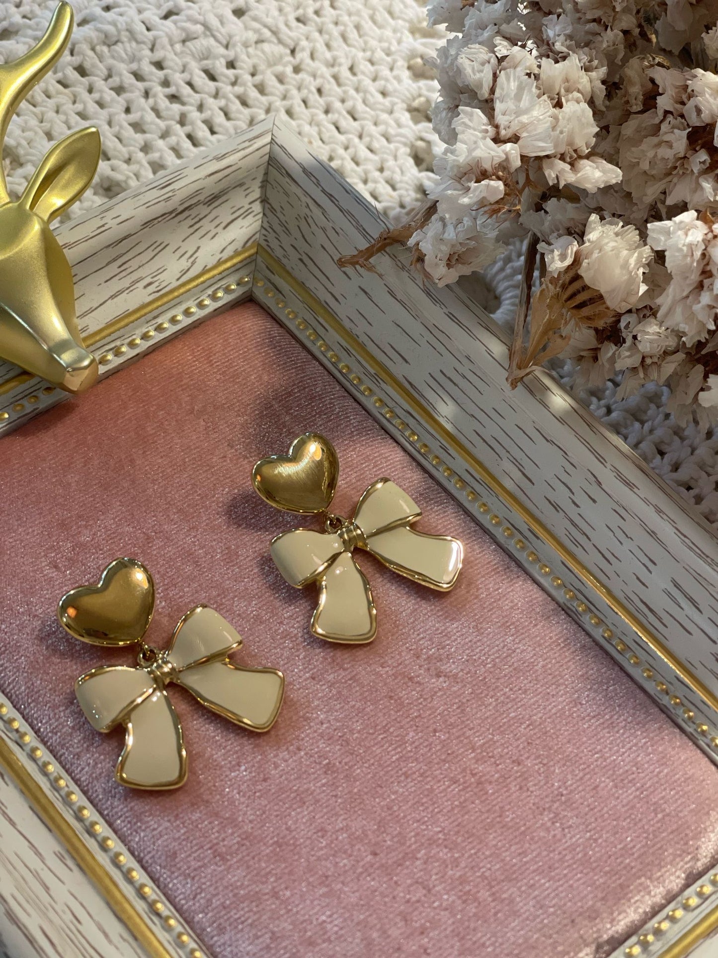 Orecchini IK24 Cuore e Fiocco - BEIGE
