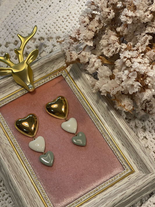 Orecchini IK25 Pendente 3 Cuori - VERDE ACQUA