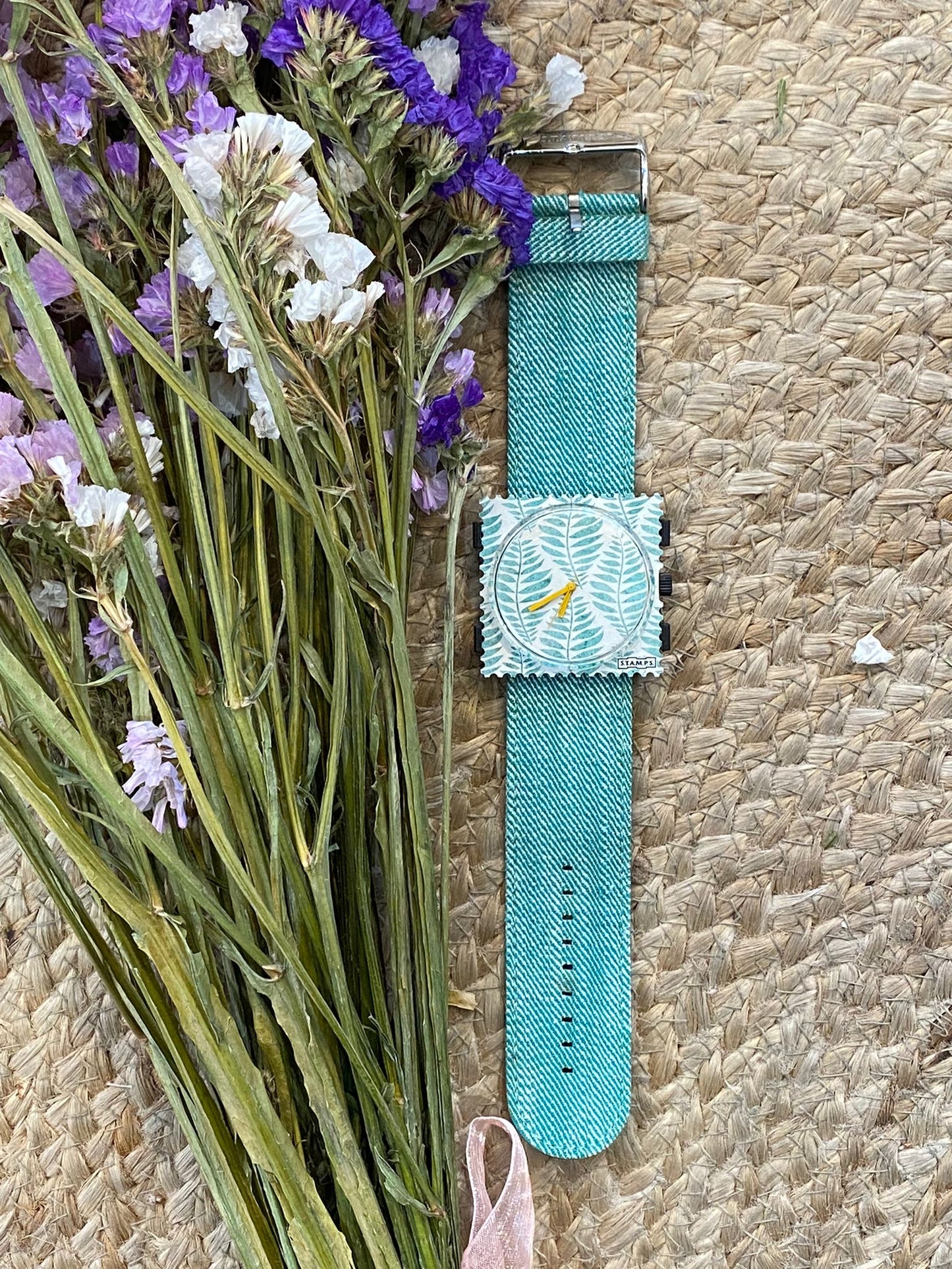 Orologio STAMP 01 foglie - VERDA ACQUA