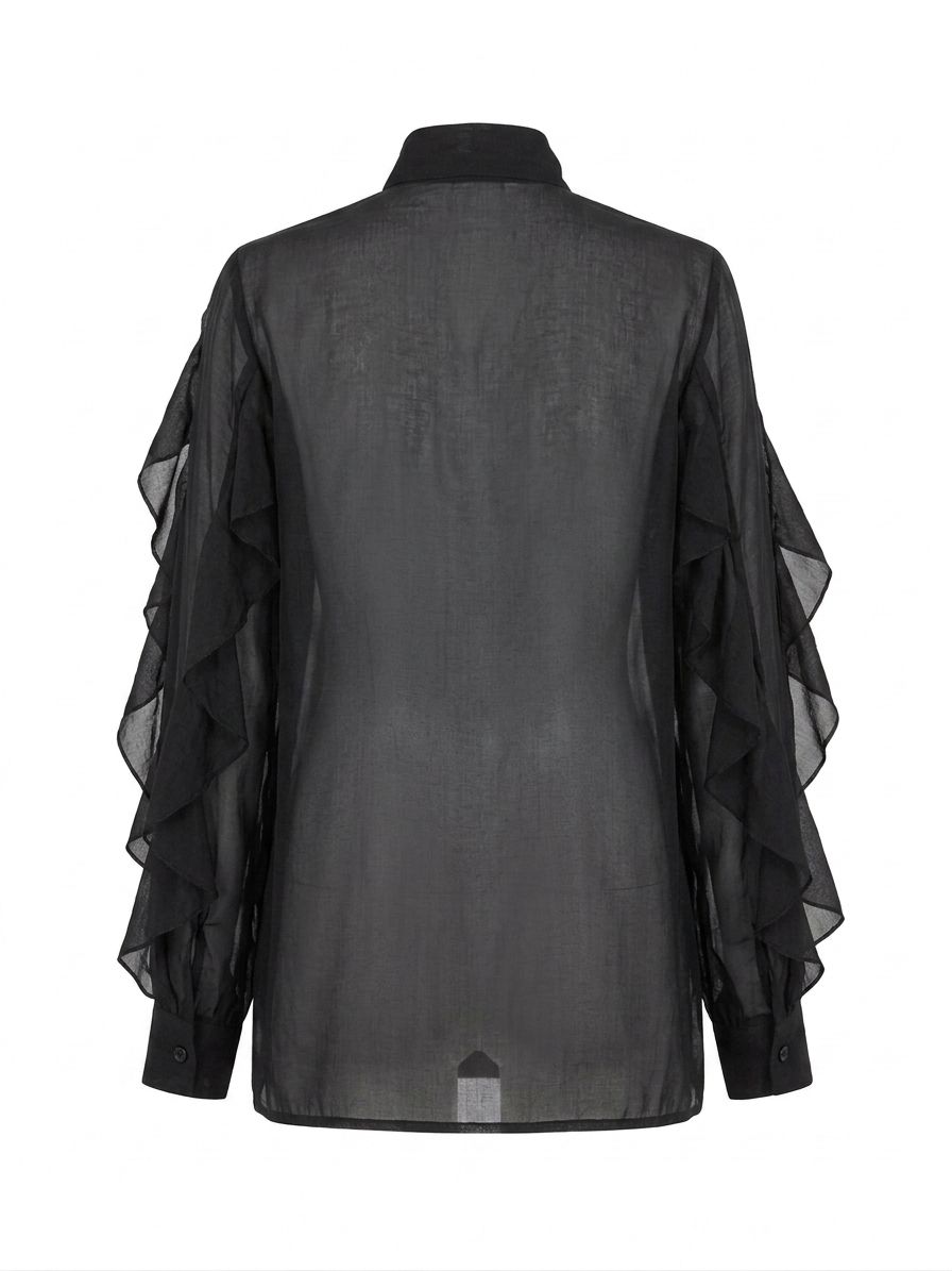 Camicia con voulant e fiocco - NERO