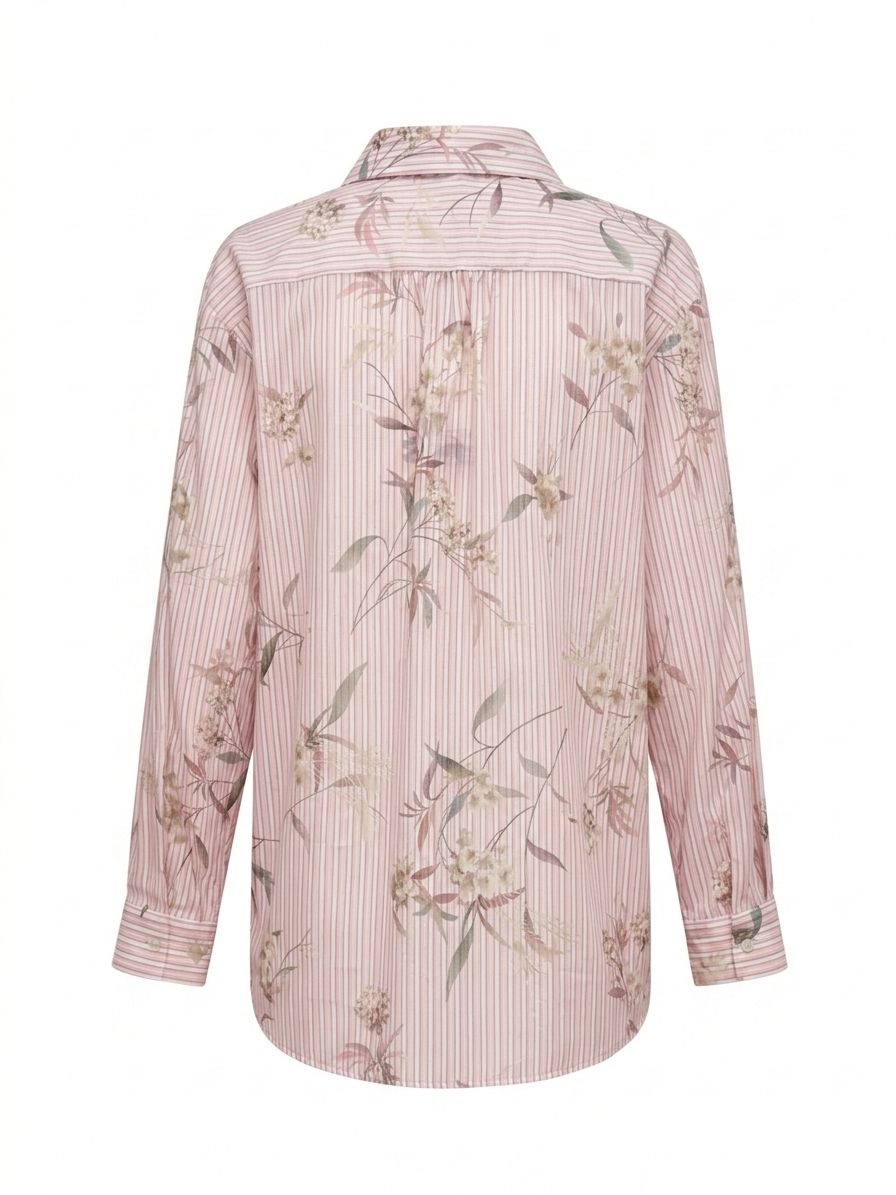 Camicia con righe e fiori - ROSA