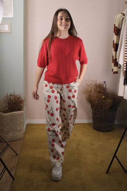 Pantalone fantasia ciliegie - PANNA