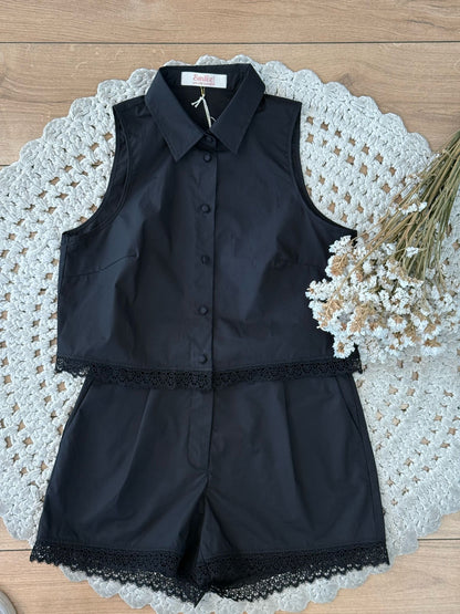 Completo Top/Camicia Smanicato e shorts - NERO