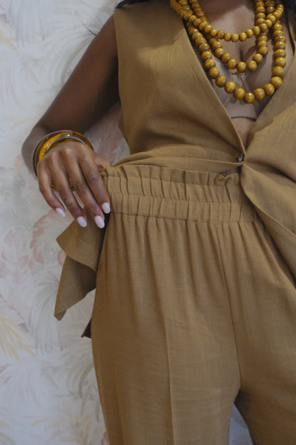 Pantalone con elastico - MARRONE