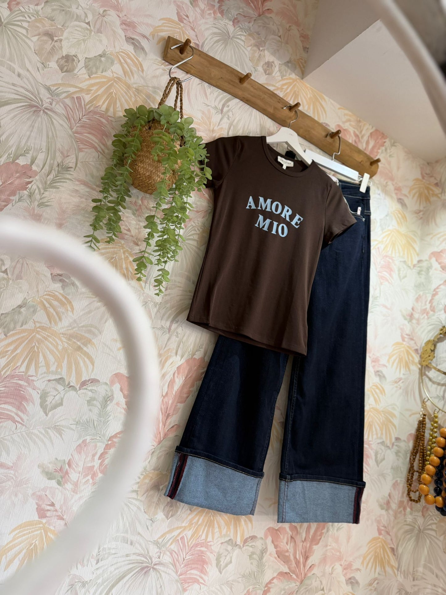 T-shirt stampa Amore Mio - MARRONE