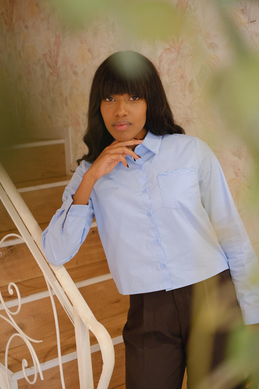 Camicia corta tinta unita - AZZURRO
