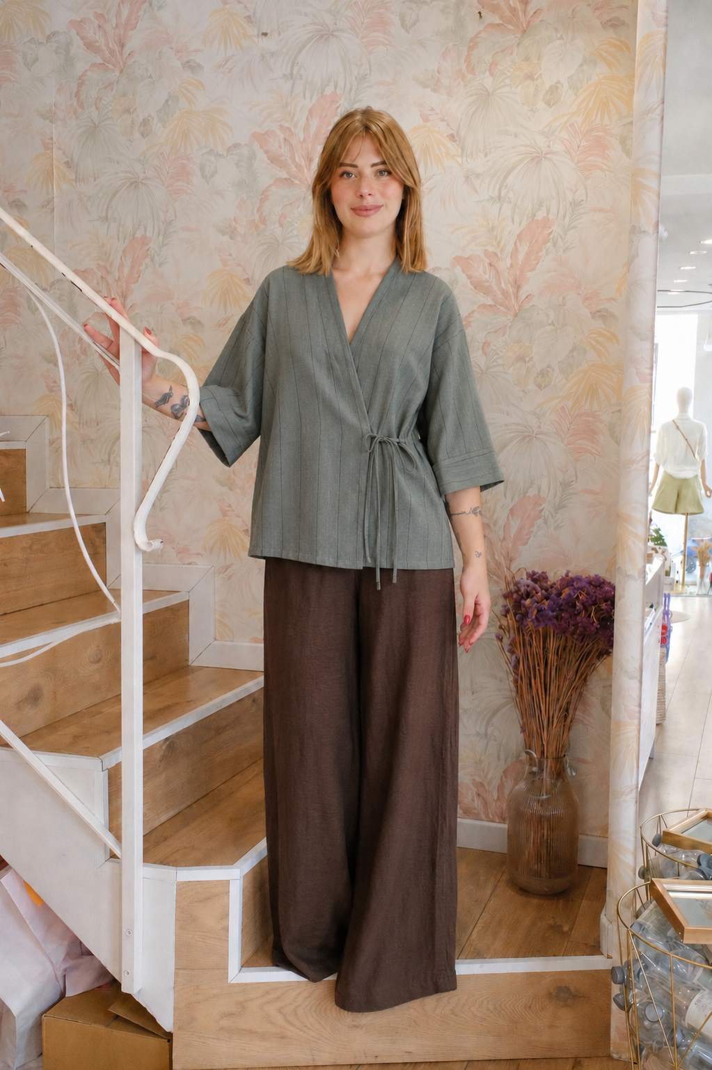 Pantalone gamba larga - MARRONE