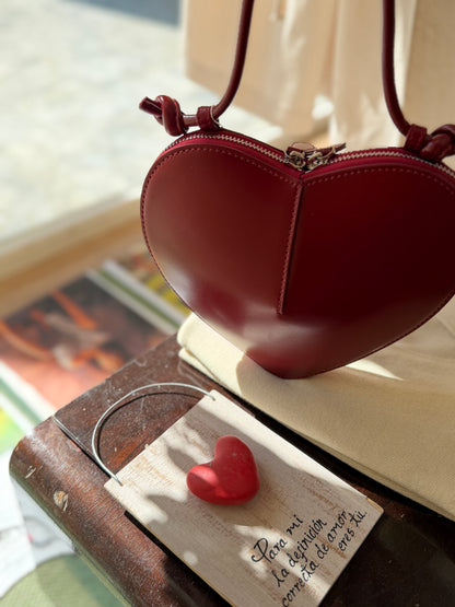 Borsetta forma di cuore in vera pelle - BORDEAUX