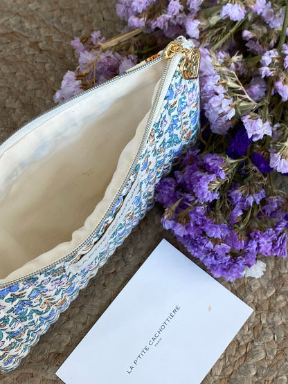 TROUSSE PIATTA - FIORI AZZURRI SFONDO BEIGE