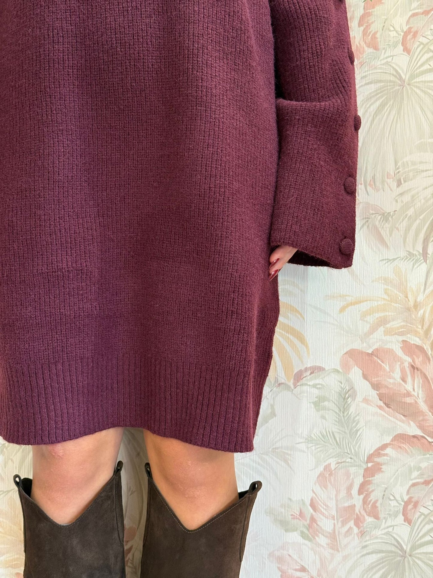 Abito in maglia over bottoni sulle maniche - BORDEAUX