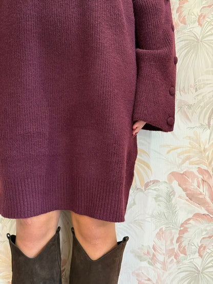 Abito in maglia over bottoni sulle maniche - BORDEAUX
