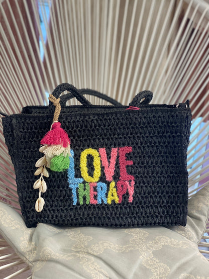 Borsa lollypop piccola rafia - NERO