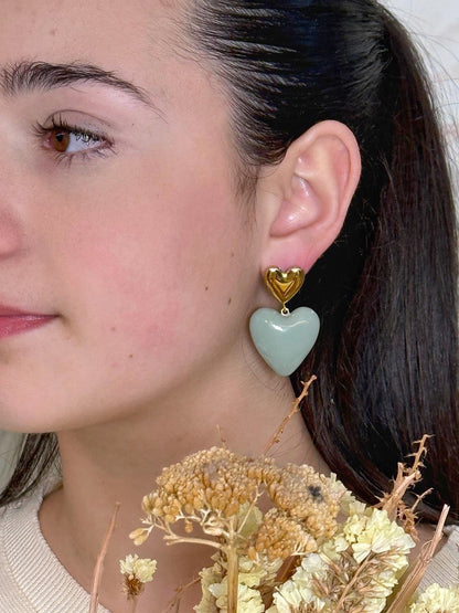 IK13 Double Heart Large Earrings - SAGE GREEN