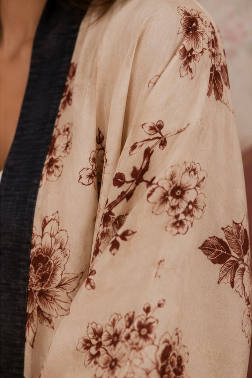 Kimono fantasia floreale - BEIGE