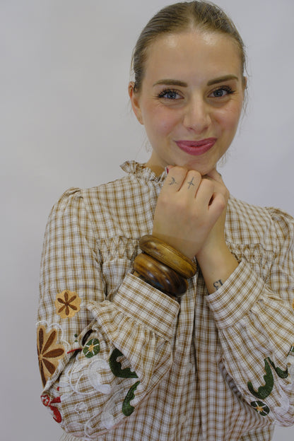 Camicia Country Ricami Manica - BEIGE