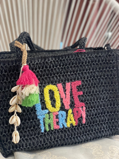 Borsa lollypop piccola rafia - NERO