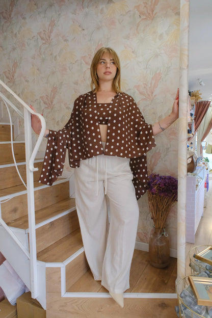 Blusa due pezzi a pois - MARRONE
