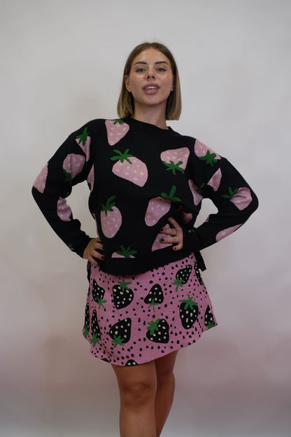Maglia fantasia fragole - NERO