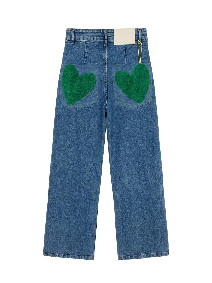 Jeans con cuori verdi - DENIM