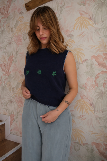 Gilet fiori ricamati - BLU