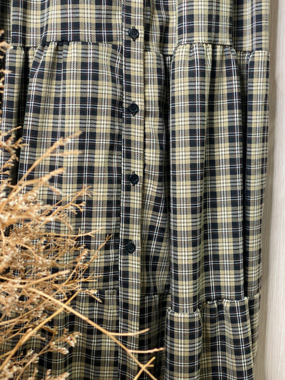 Abito 030 balze con cintura elasticizzato - TARTAN BEIGE/NERO