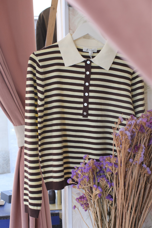 Maglia a righe colletto - VANIGLIA/MARRONE