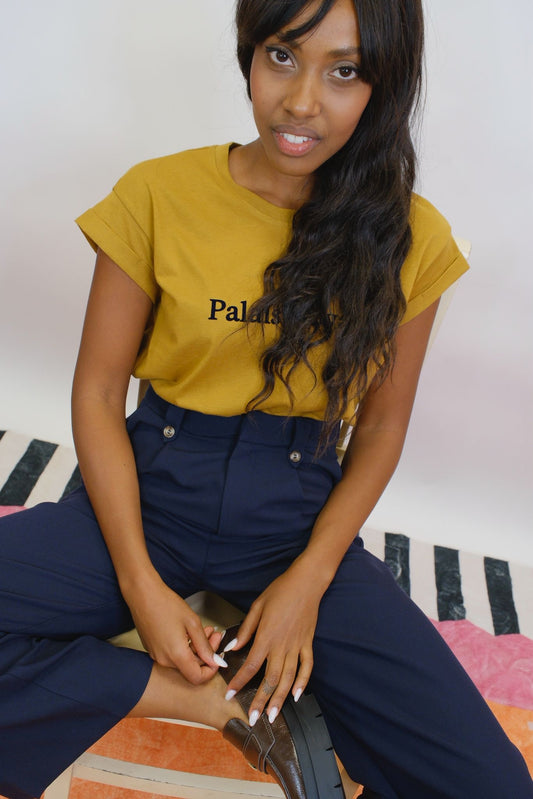 Pantaloni palazzo bottoni sui passanti - BLUE
