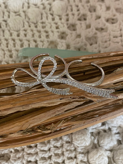 Anello Fiocco Strass Doppio - ARGENTO