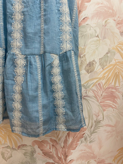 Abito Country Chic Inserti Ricamati - AZZURRO CIELO