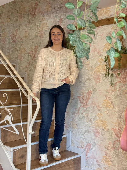 Cardigan girocollo lana - BEIGE