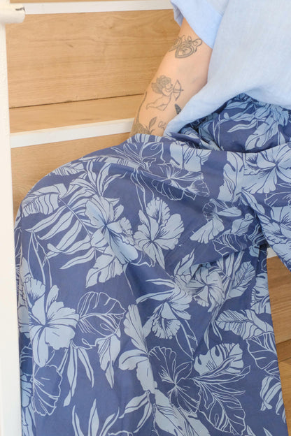 Pantalone gamba larga fantasia floreale - BLU