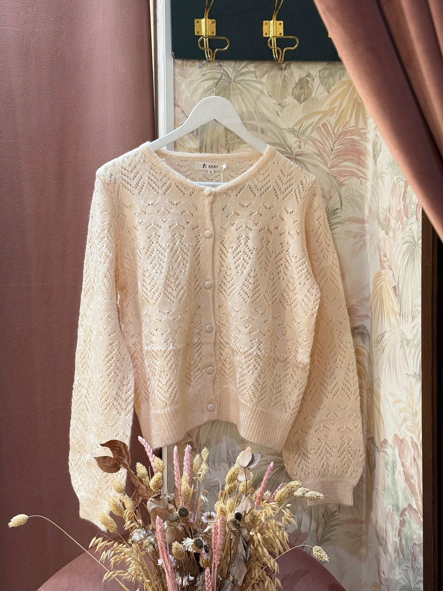Cardigan girocollo lana - BEIGE