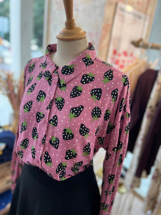 Camicia fantasia fragole e pois - ROSA