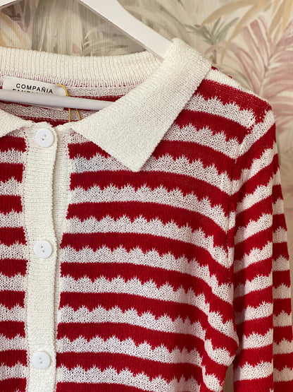 Cardigan 51C/10331 righe e colletto - BURRO/ROSSO